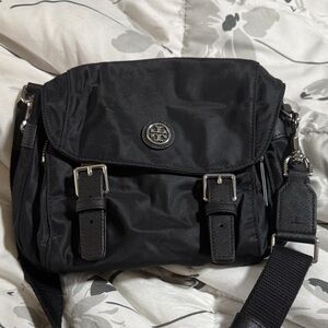 Tory Burch Black Nylon Messenger with Silver Hardware